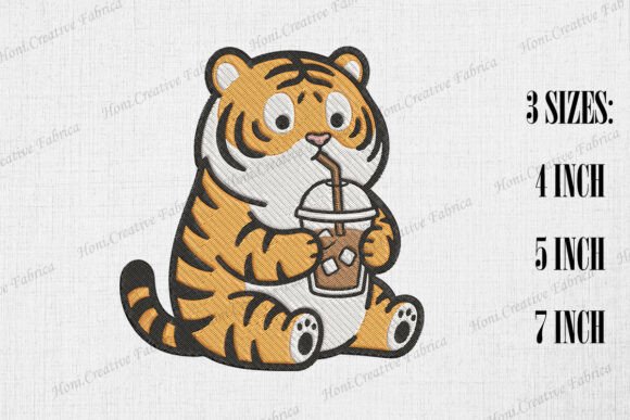 Cute Tiger Loves Iced Coffee Embroidery Review
