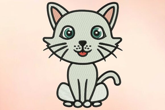 Cute White Sitting Kitten Embroidery Review